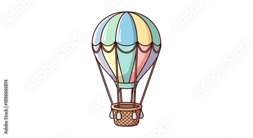 Colorful Striped Hot Air Balloon Illustration Isolated on White Background.