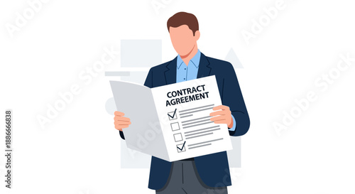 Businessman holding contract agreement document.