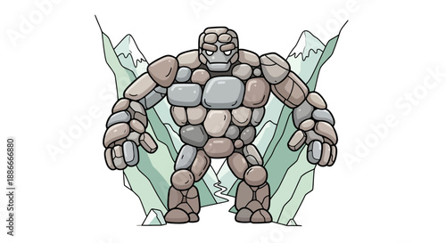 Powerful stone golem monster standing in a strong pose.