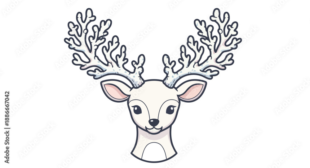 Naklejka premium Elegant white deer head with unique coral-like antlers illustration.