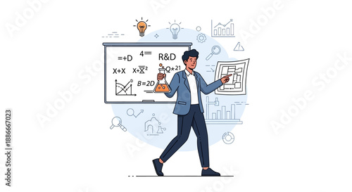 Businessman walking with presentation boards.