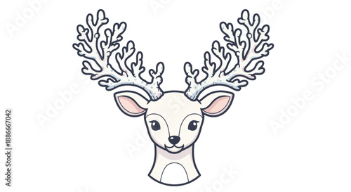 Elegant white deer head with unique coral-like antlers illustration.
