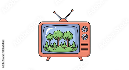 Vintage orange television set cartoon illustration with antennas.