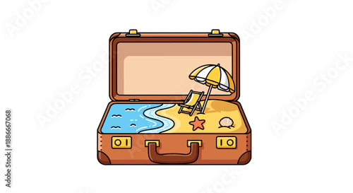 Creative concept of a summer beach vacation packed in a suitcase.