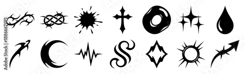 Cyber-Sigilism Neo-Tribal Graphic Element Kit for Y2K Streetwear and Emo Aesthetic Designs