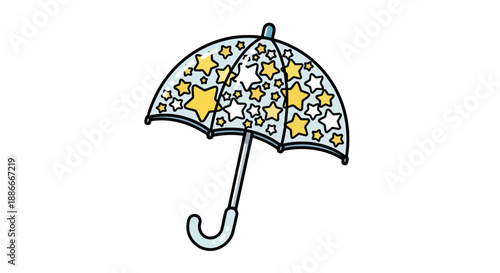 Cute hand-drawn umbrella with a whimsical star pattern design.