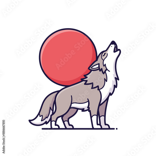 A simple cartoon illustration of a gray wolf howling.