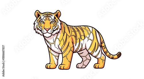 Stylized cartoon tiger standing proudly on a white background.
