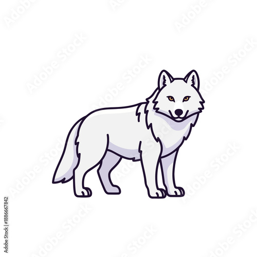 Simple cartoon illustration of a majestic white arctic wolf.