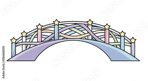 Whimsical Pastel Rainbow Bridge with Celestial Star Decorations.