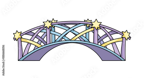 Whimsical fairy tale bridge with star decorations isolated on a white background.