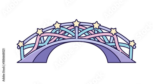 Magical pastel bridge with stars and ribbons vector illustration.