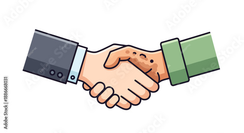 Illustrated business handshake representing a successful partnership agreement.