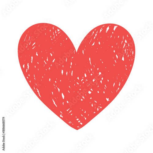 Red heart with grunge texture on a white background. Hand drawn vector illustration. 