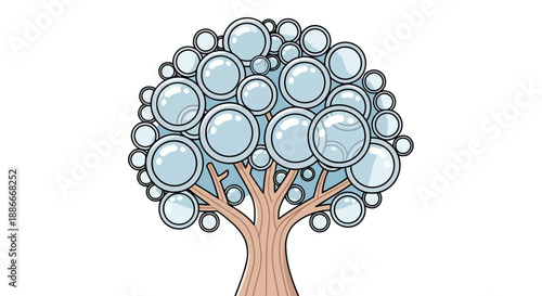 Stylized tree with glossy transparent bubbles instead of leaves.