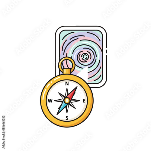 Vintage Style Compass and a Mystical Swirl Card Illustration.