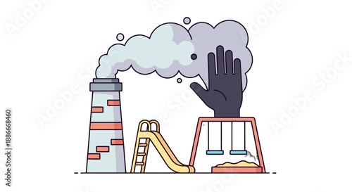 Stop Industrial Pollution Protecting Childrens Playground from Factory Smoke.