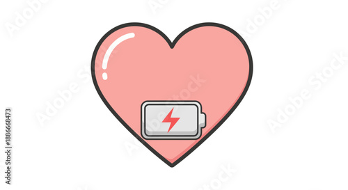 Conceptual illustration of a pink heart with a charging battery symbol inside.