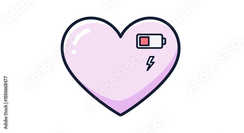 Conceptual Illustration of a Pink Heart Recharging its Low Battery.