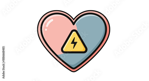 Cartoon heart icon with a high voltage warning sign.