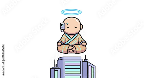 Futuristic Cybernetic Monk Meditating with a Glowing Halo.
