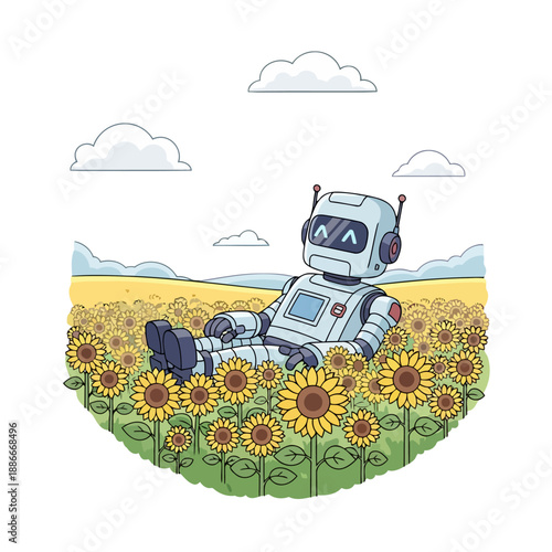 Cute cartoon robot character with a happy expression.