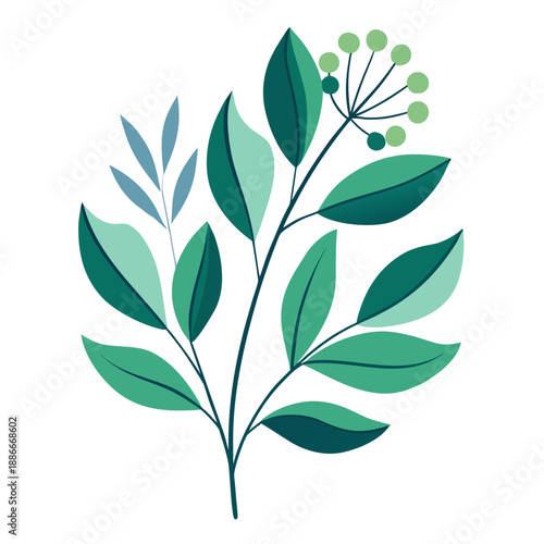 Vibrant green leaves and stems in modern minimalist design