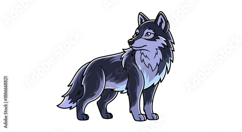Stylized dark wolf with purple fur highlights illustration.