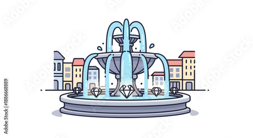 Elegant multi-tiered water fountain with flowing streams illustration.