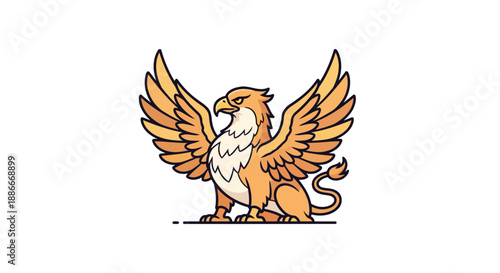 Majestic mythical griffin with golden wings spread wide.