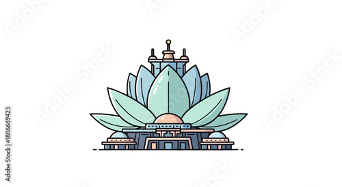 Stylized vector illustration of the Lotus Temple in Delhi India.