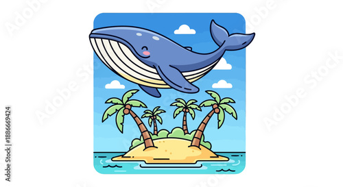 Cute blue whale cartoon character illustration with a friendly smile.