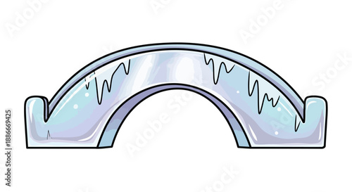 Simple cartoon arched bridge with a shiny metallic finish isolated on white.