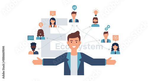 Man Surrounded by Colleagues and Icons.