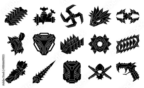 Isometric Sci-Fi Mechanical Component Element Kit for Aggressive Futuristic Weaponry and Armor Design