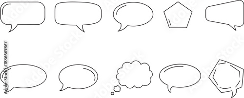 A diverse collection of outline speech bubbles and thought balloons, perfect for graphic design elements, comic strip dialogues, and expressive communication in digital media projects
