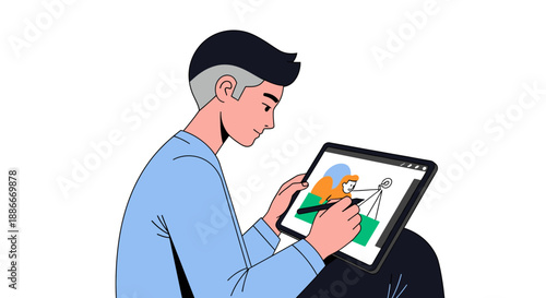 Man Using Digital Tablet for Graphic Design.