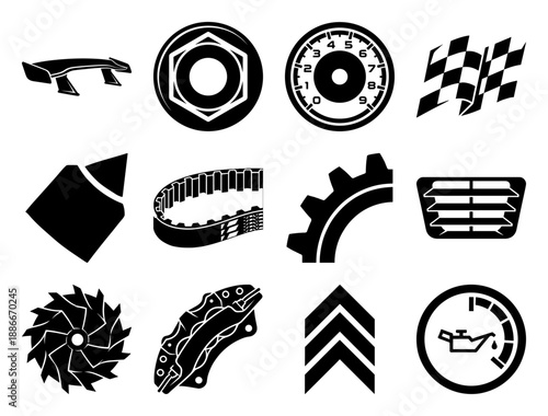 Flat Vector Automotive Engineering Element Kit for Performance Racing and Mechanical Workshop Branding
