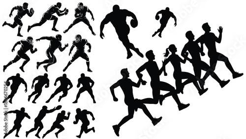Icons of silhouettes of athletes running, set of vectors with running poses
