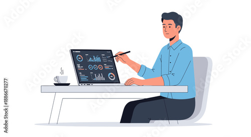 Man working on laptop with stylus.