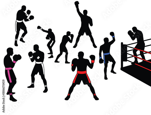 Boxing Fighter Silhouette Set