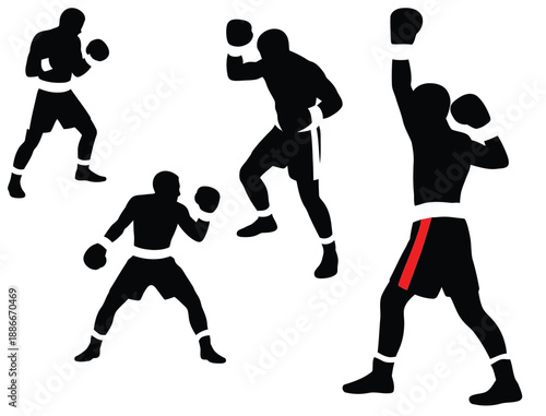 Boxing Training Silhouette Vector Set, Fighters in Action Poses