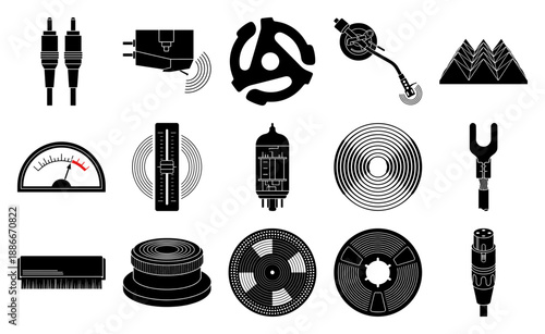 Minimalist High-Fidelity Audio Equipment Vector Graphics Set for Analog Music Production and Audiophile Design