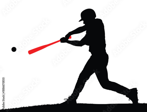 baseball player hitting the ball, vector silhouette