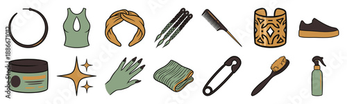 Flat Vector Beauty and Haircare Accessories Graphic Set for Salon and Fashion Branding