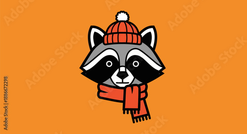 Cartoon raccoon portrait on orange background