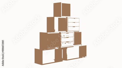 Stack of Cardboard Boxes and Drawers.