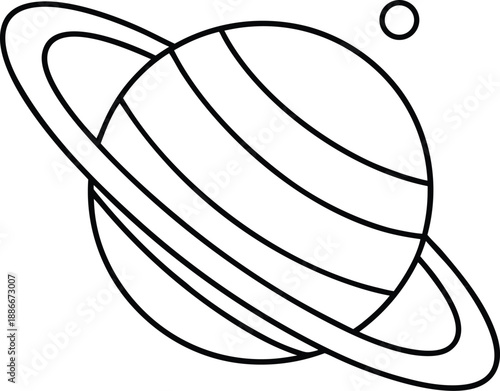 saturn line art vector illustration on transparent background
