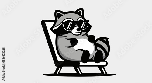 Cartoon raccoon relaxing in lounge chair