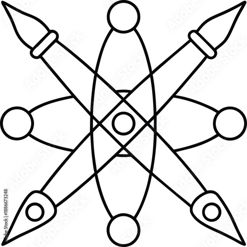 quantum line art vector illustration on transparent background